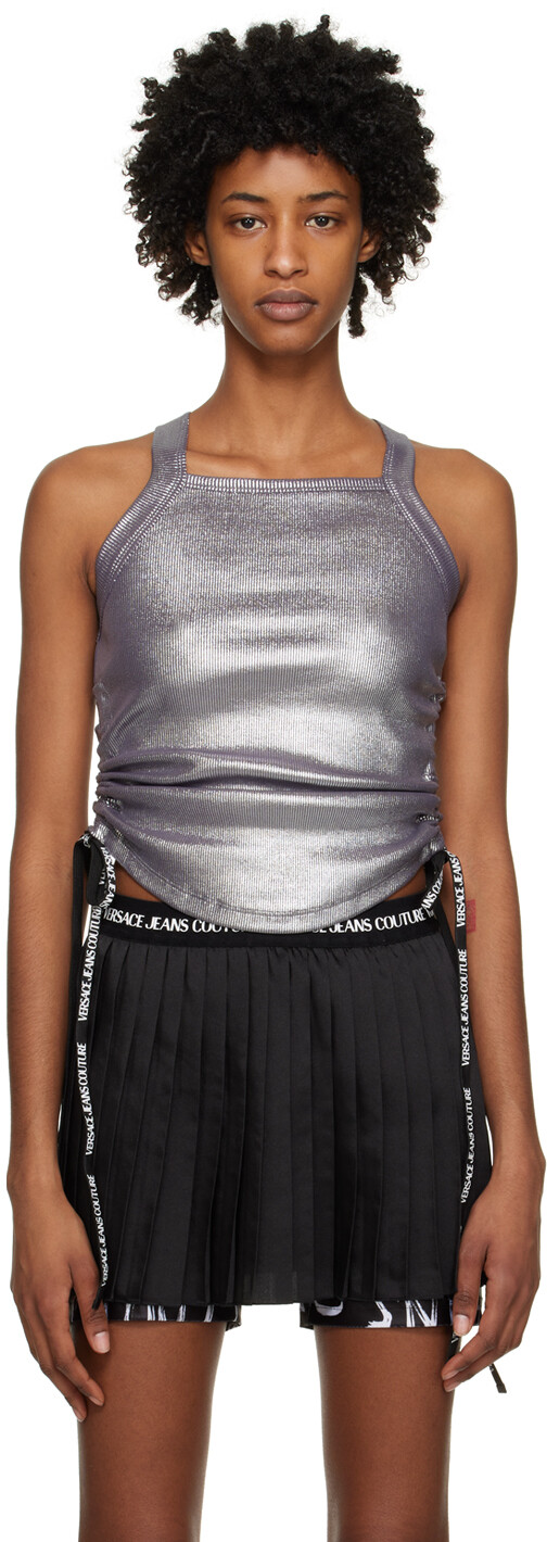 

Серебряная майка с рюшами Versace Jeans Couture