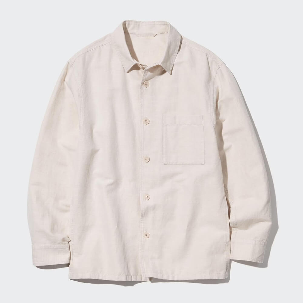Рубашка Uniqlo Cotton Linen Blend Overshirt, светло-бежевый рубашка uniqlo 100% linen skipper collar 3 4 sleeve светло фиолетовый