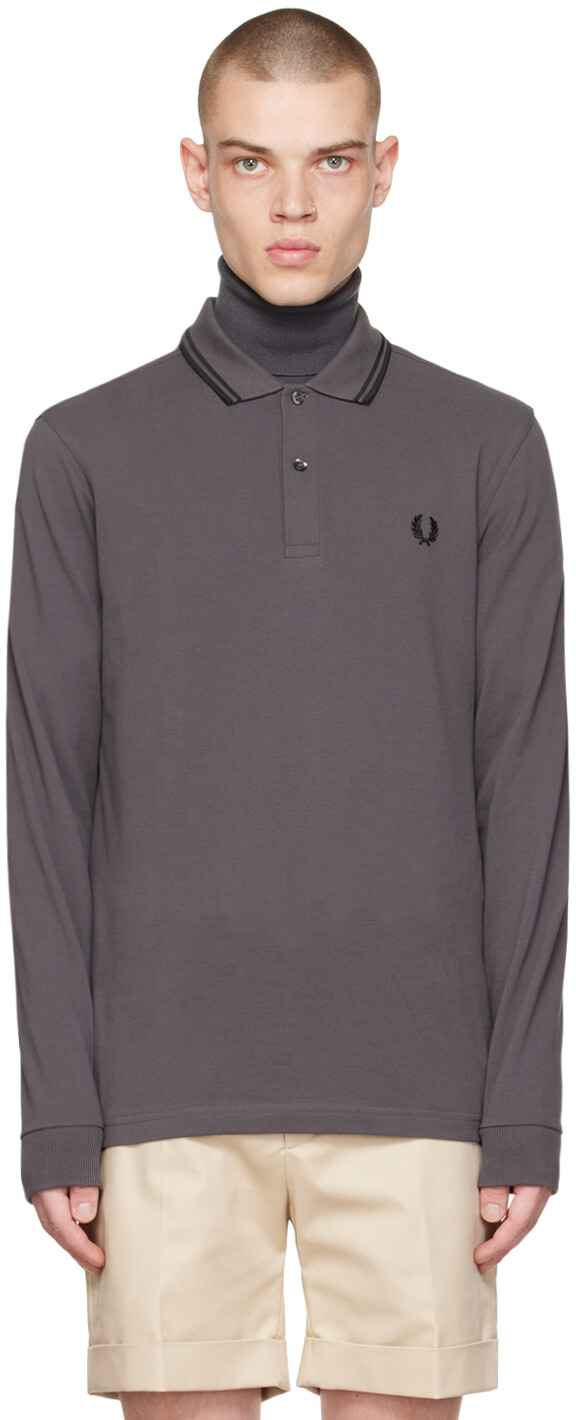 

Серая футболка-поло с длинным рукавом и двумя окантовками Fred Perry, Серый