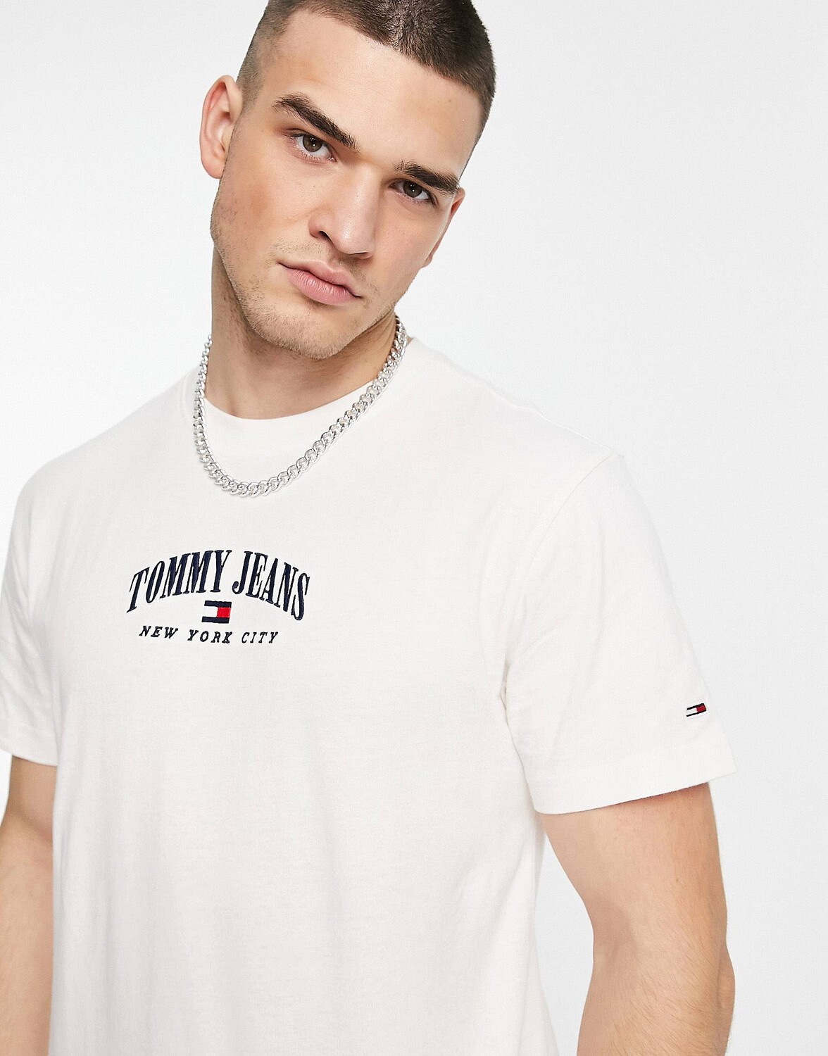 

Белая хлопковая футболка классического кроя с логотипом Tommy Jeans, Белый