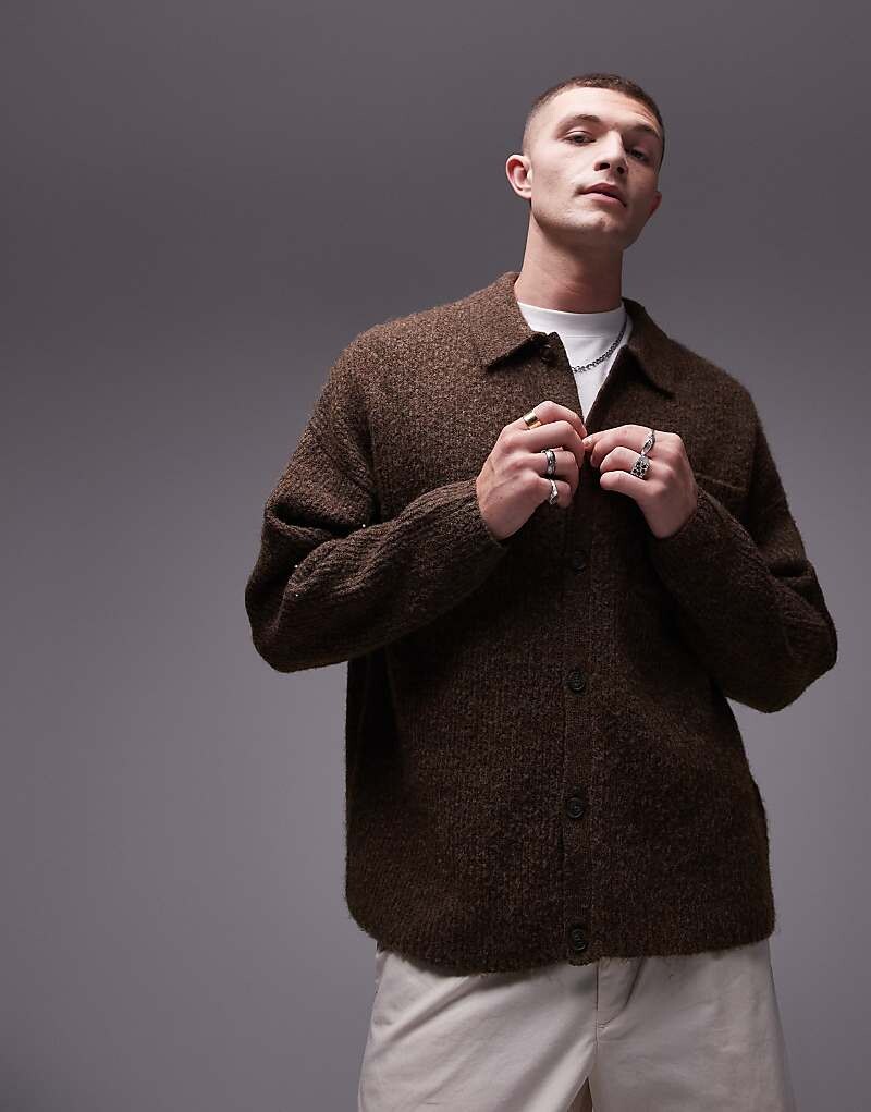 

Темно-бордовый кардиган свободного кроя с воротником Topman