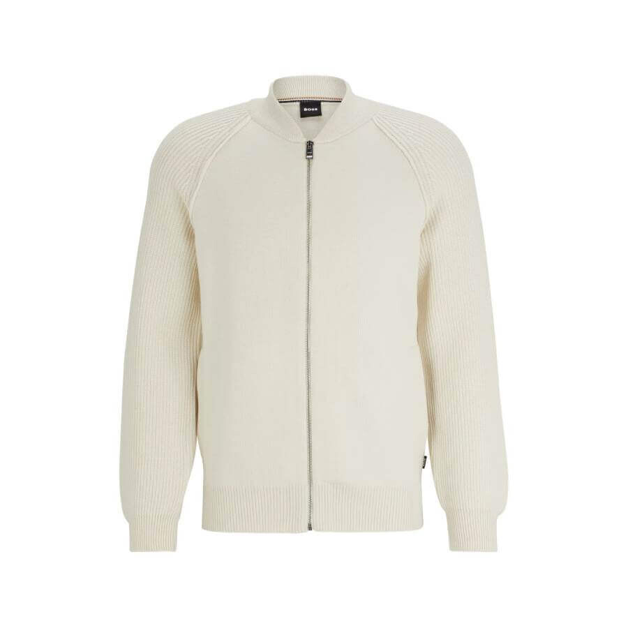 

Кардиган Hugo Boss Zip Up Cardigan Cotton And Virgin Wool, белый