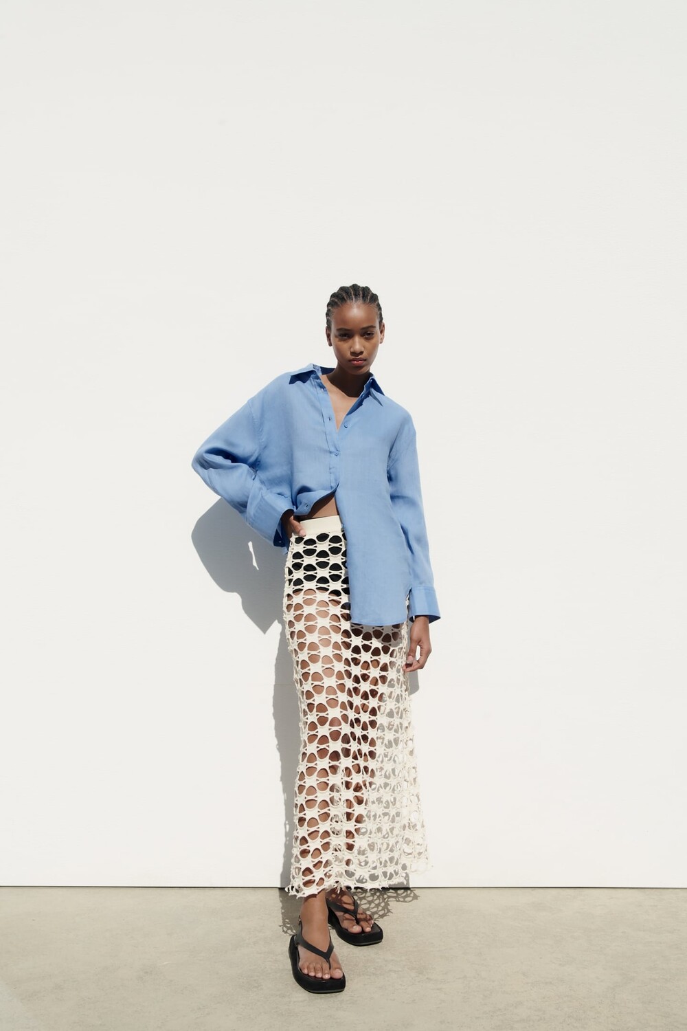 

Льняная рубашка на пуговицах ZARA, синий
