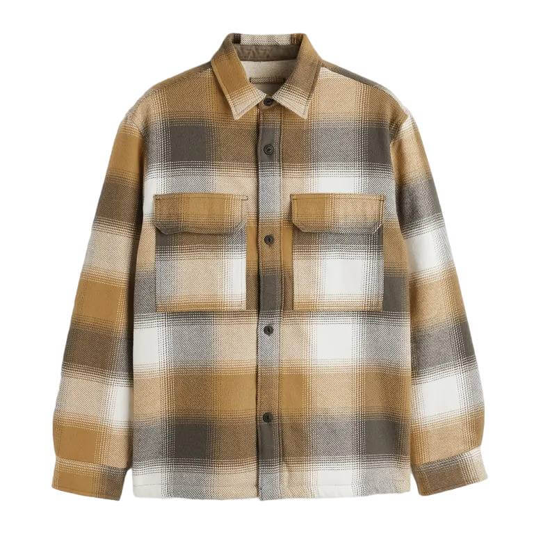 Рубашка H&M Regular Fit Teddy-Lined, темно-бежевый