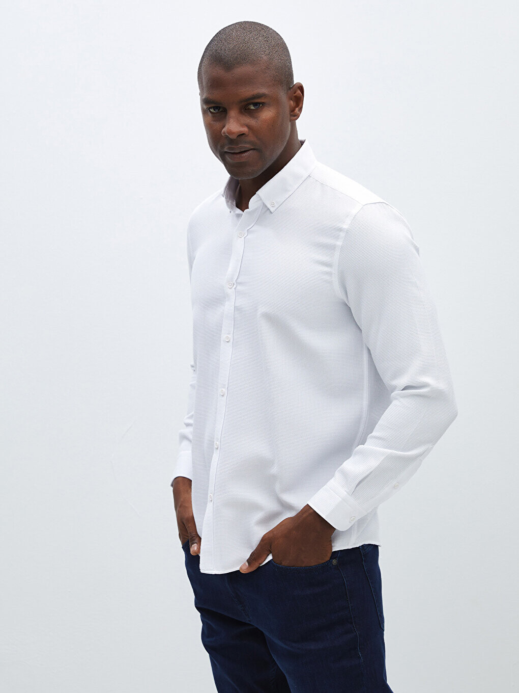 

Мужская рубашка Добби Slim Fit с длинным рукавом LCW Vision, буксе белый