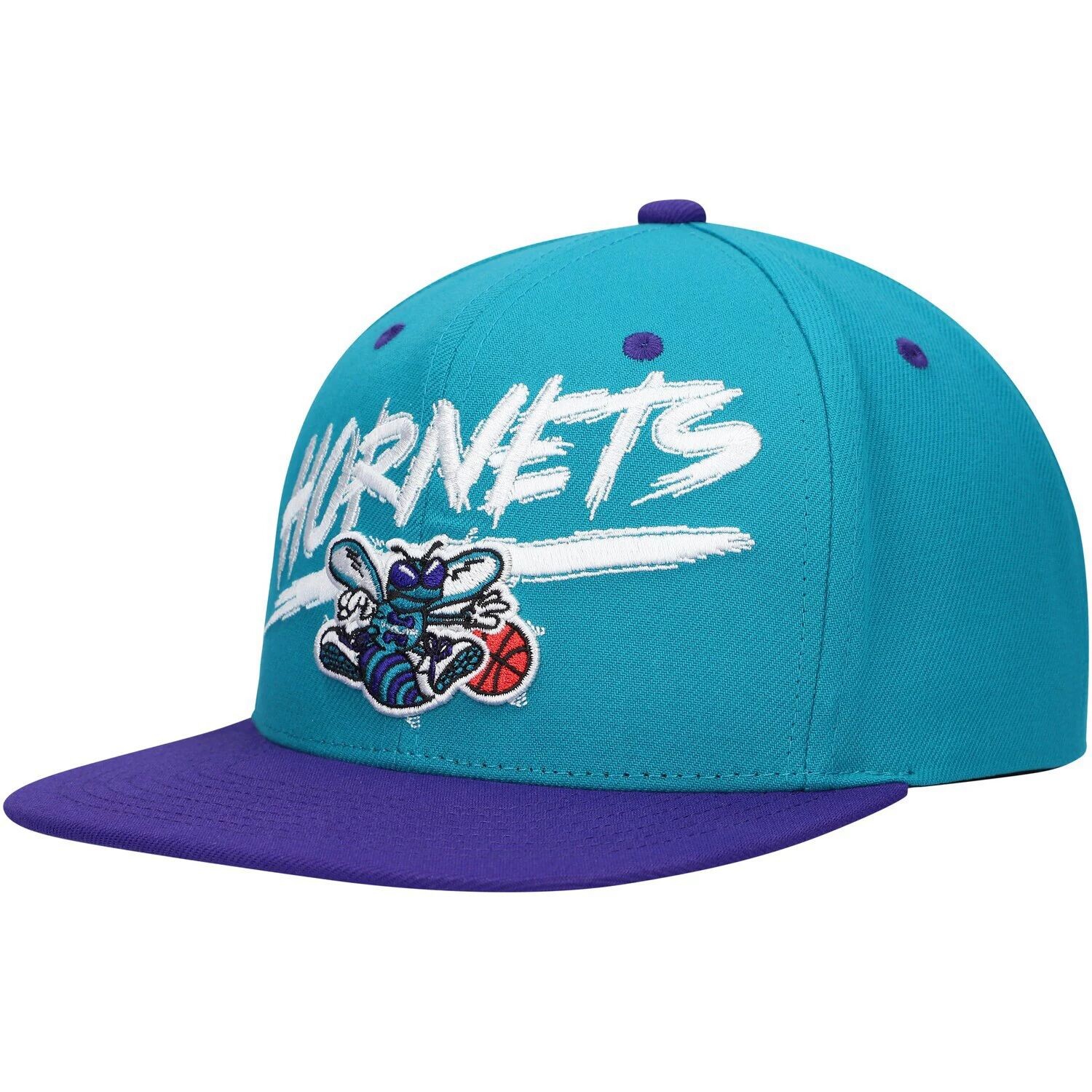 

Мужская шляпа Mitchell & Ness Teal/Purple Charlotte Hornets из твердой древесины Classics Soul Transcript Snapback Hat