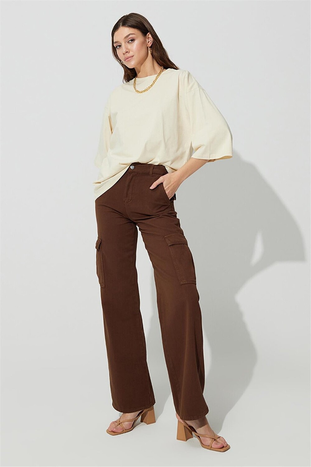 

Базовая футболка Oversize с короткими рукавами цвета экрю SS23TE4720EK Sherin