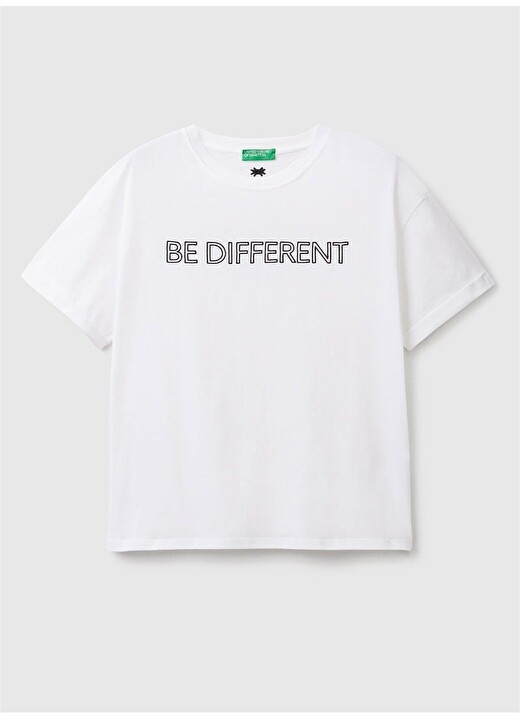 

Белая женская футболка с круглым вырезом с принтом United Colors of Benetton
