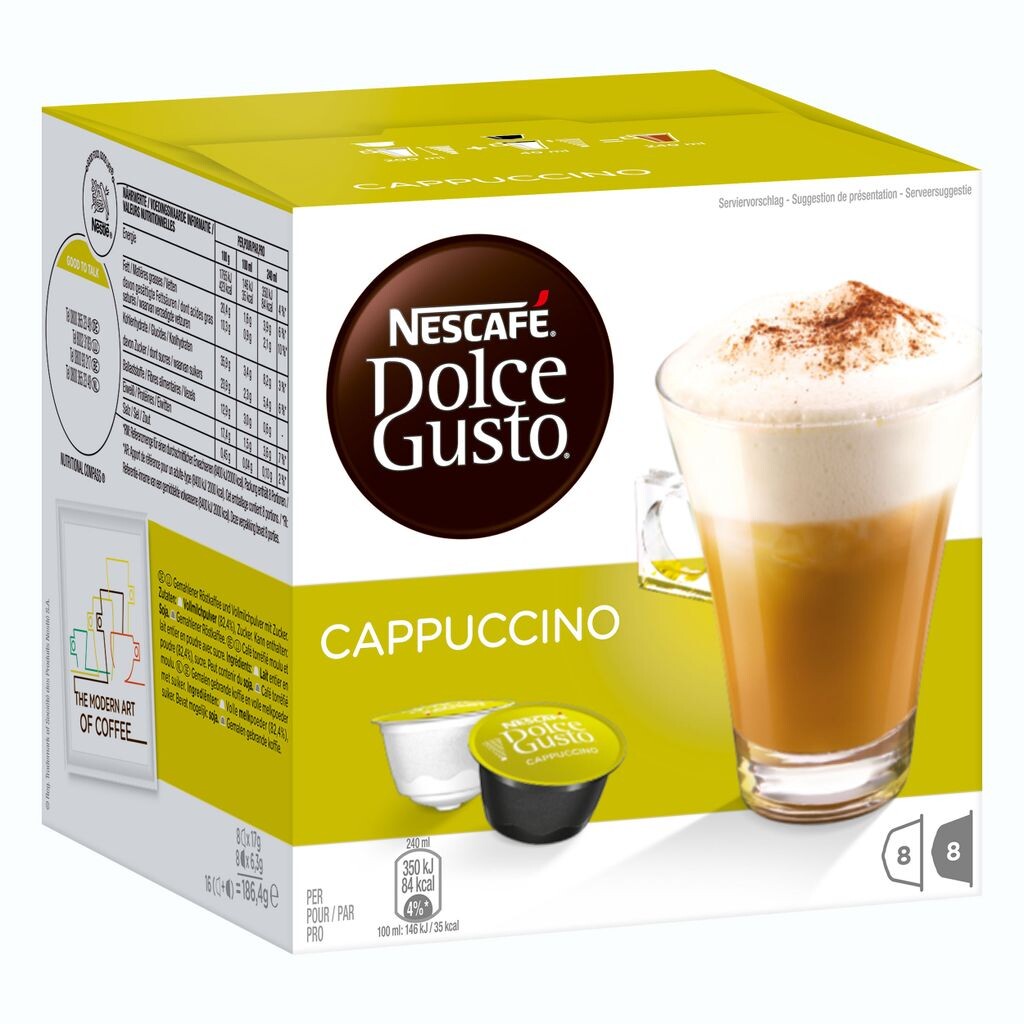 

Nescafé Dolce Gusto Cappuccino, Кофе, кофейные капсулы, упаковка из 6 шт., 6 x 16 капсул (48 порций) Nestlé