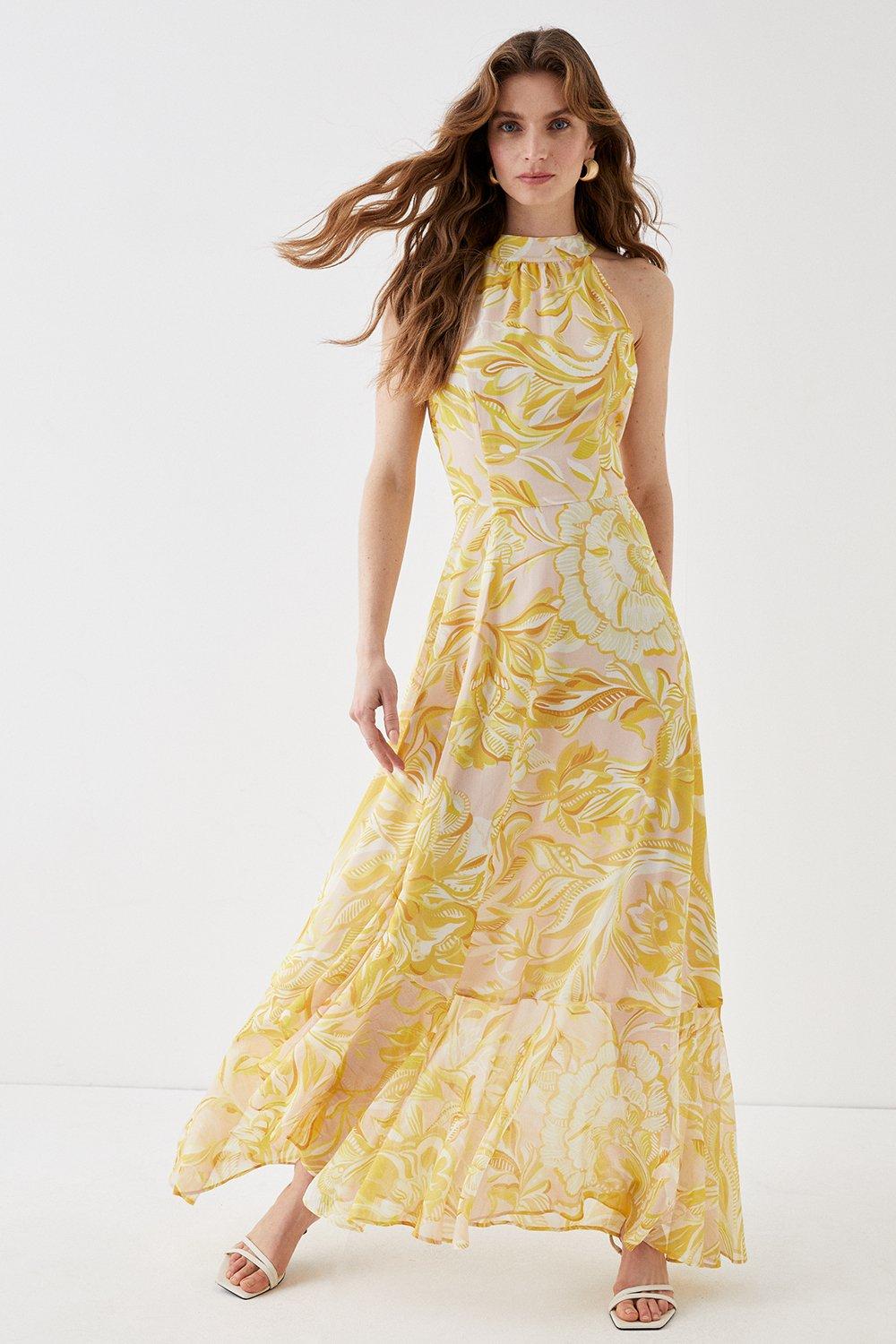 Платье макси с пышной юбкой и вырезом на шее Alexandra Farmer Coast, желтый