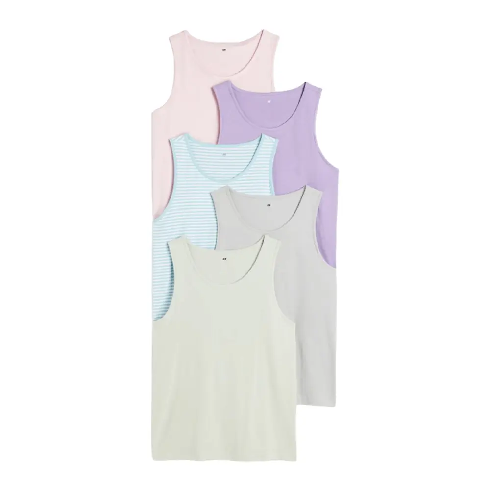 

Майка H&M 5-pack Regular Fit, розовый/фиолетовый/светло-голубой