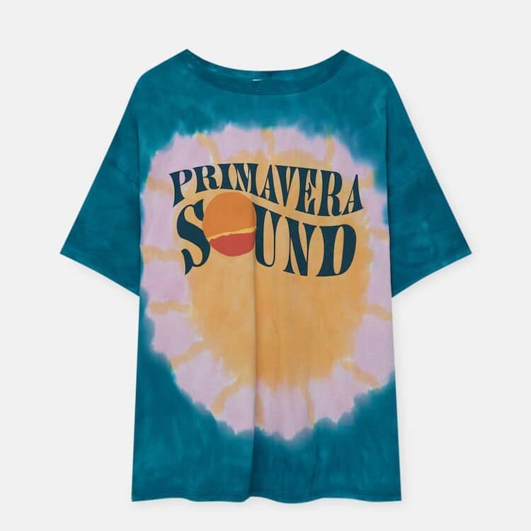 

Футболка Pull&Bear Primavera Sound Tie-dye, бирюзовый/желтый