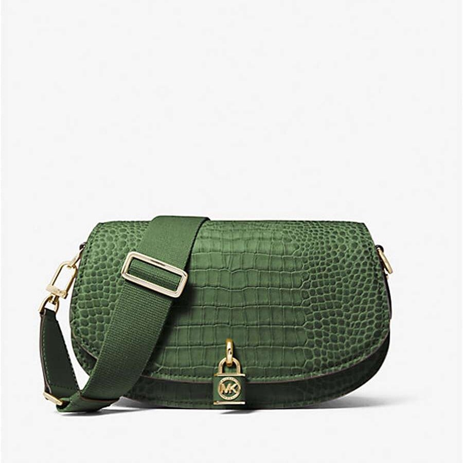 

Сумка Michael Michael Kors Mila Medium Crocodile Embossed Leather Messenger, зеленый