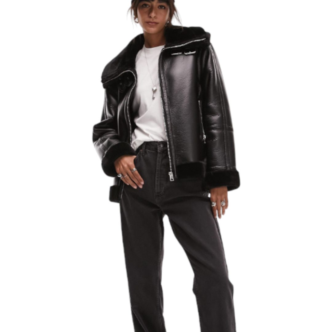 Куртка Topshop Pilot, черный хлопковая куртка из искусственной овчины forever 21 коричневый
