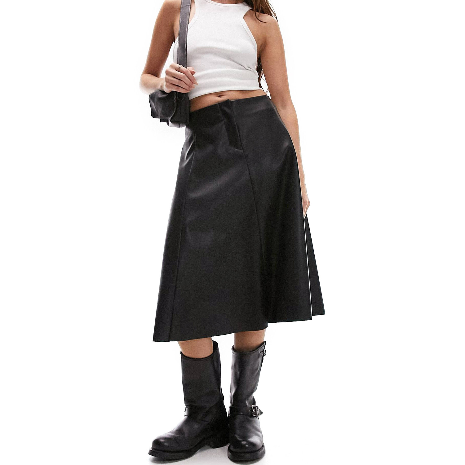 

Юбка Topshop Leather Look Midi With Circle, черный