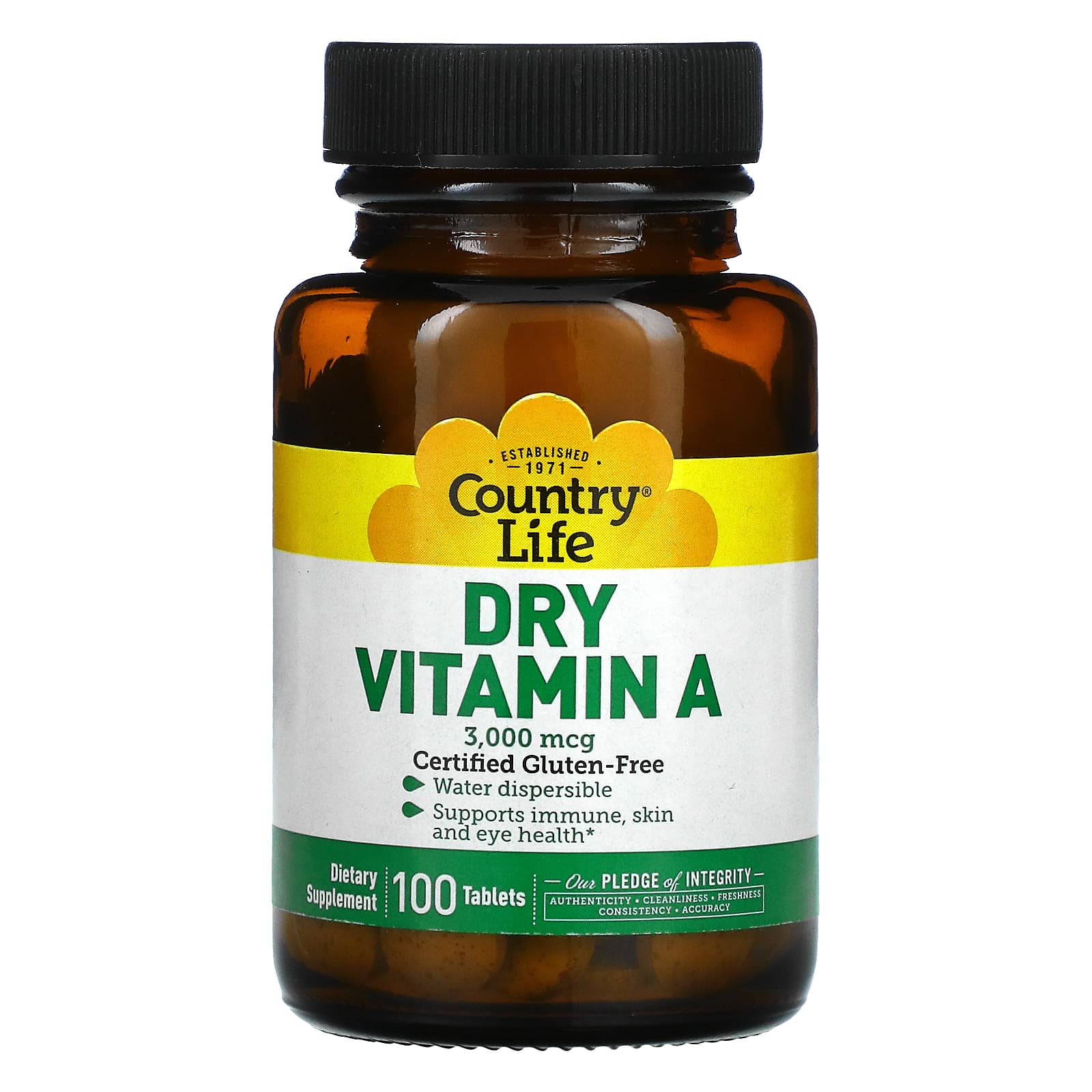 Сухой Витамин A Country Life, 100 таблеток витамин b12 country life 60 таблеток
