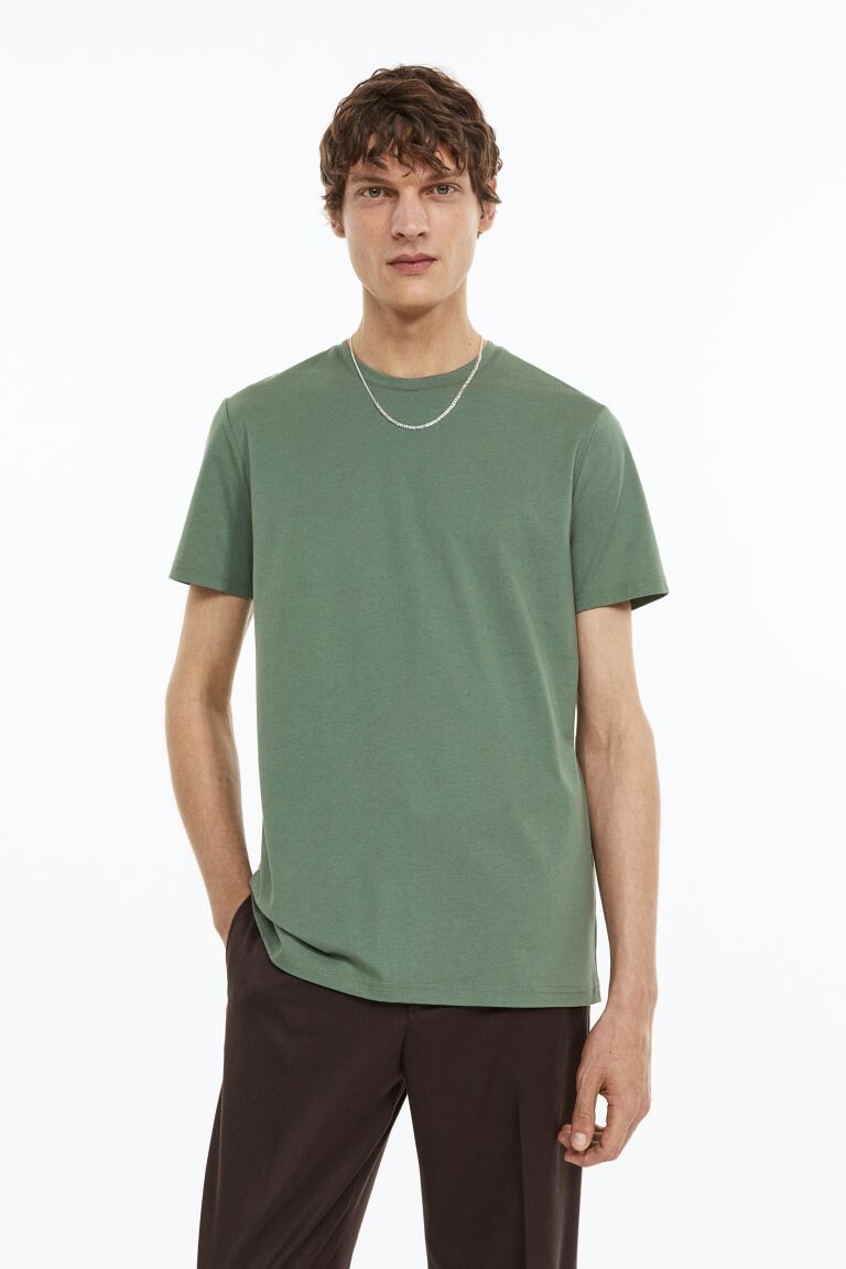 

Футболка Slim Fit из хлопка Pima H&M, темно-зеленый
