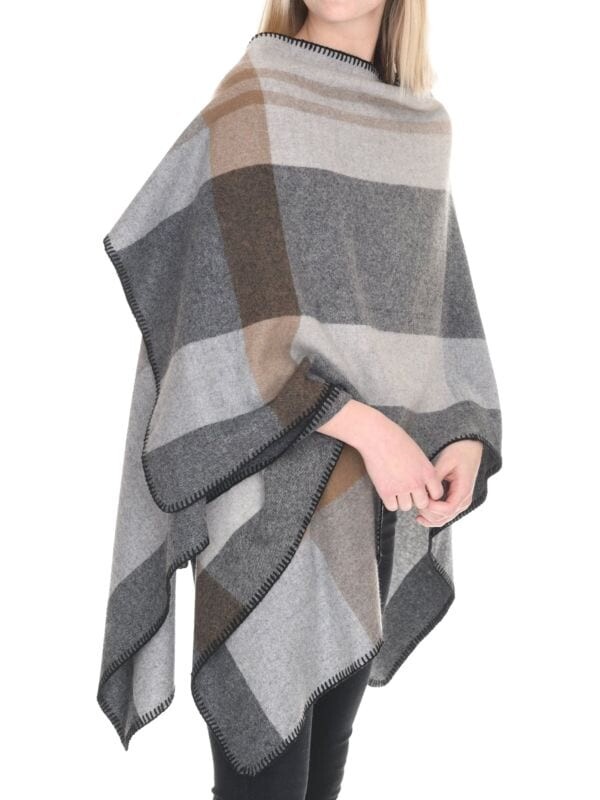 

Пончо из смесовой шерсти мериноса в клетку In2 by in Cashmere Grey combo, Серый