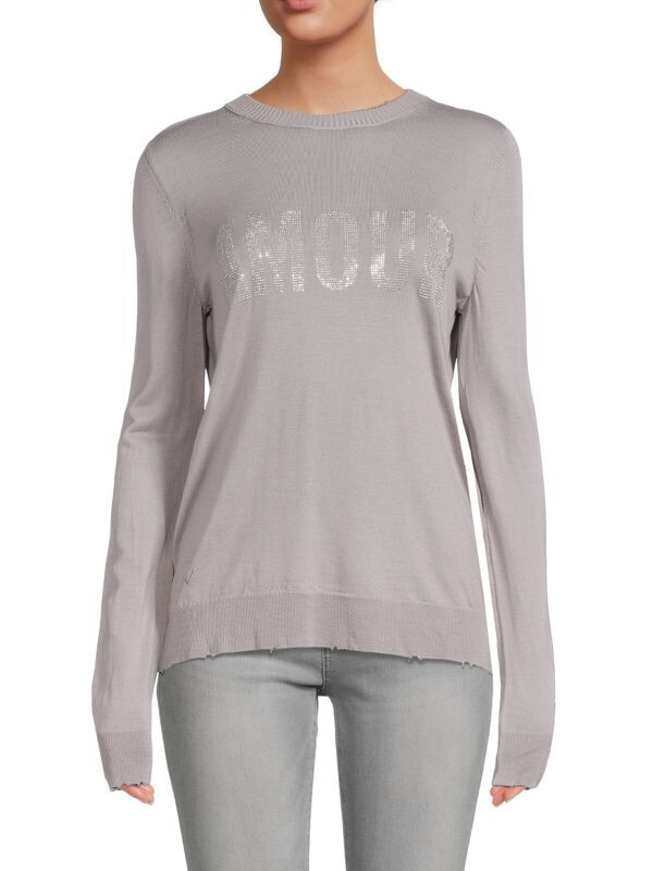 

Свитер со стразами и заклепками miss amour ZADIG & VOLTAIRE Grey, Серый