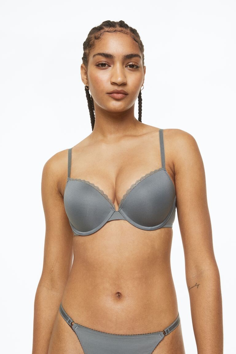

2 бюстгальтера пуш-ап H&M, белый/серо-зеленый