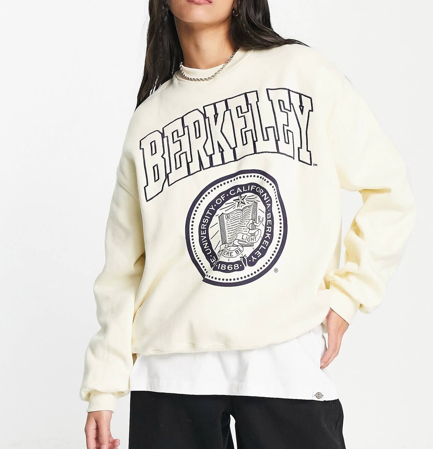 

Толстовка цвета экрю оверсайз с круглым вырезом и надписью Pull&Bear, Белый