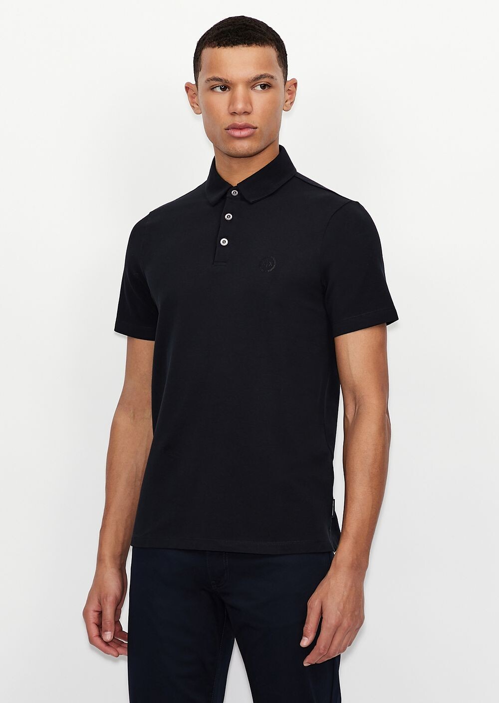 

Рубашка-поло из эластичного хлопкового пике Armani Exchange, синий