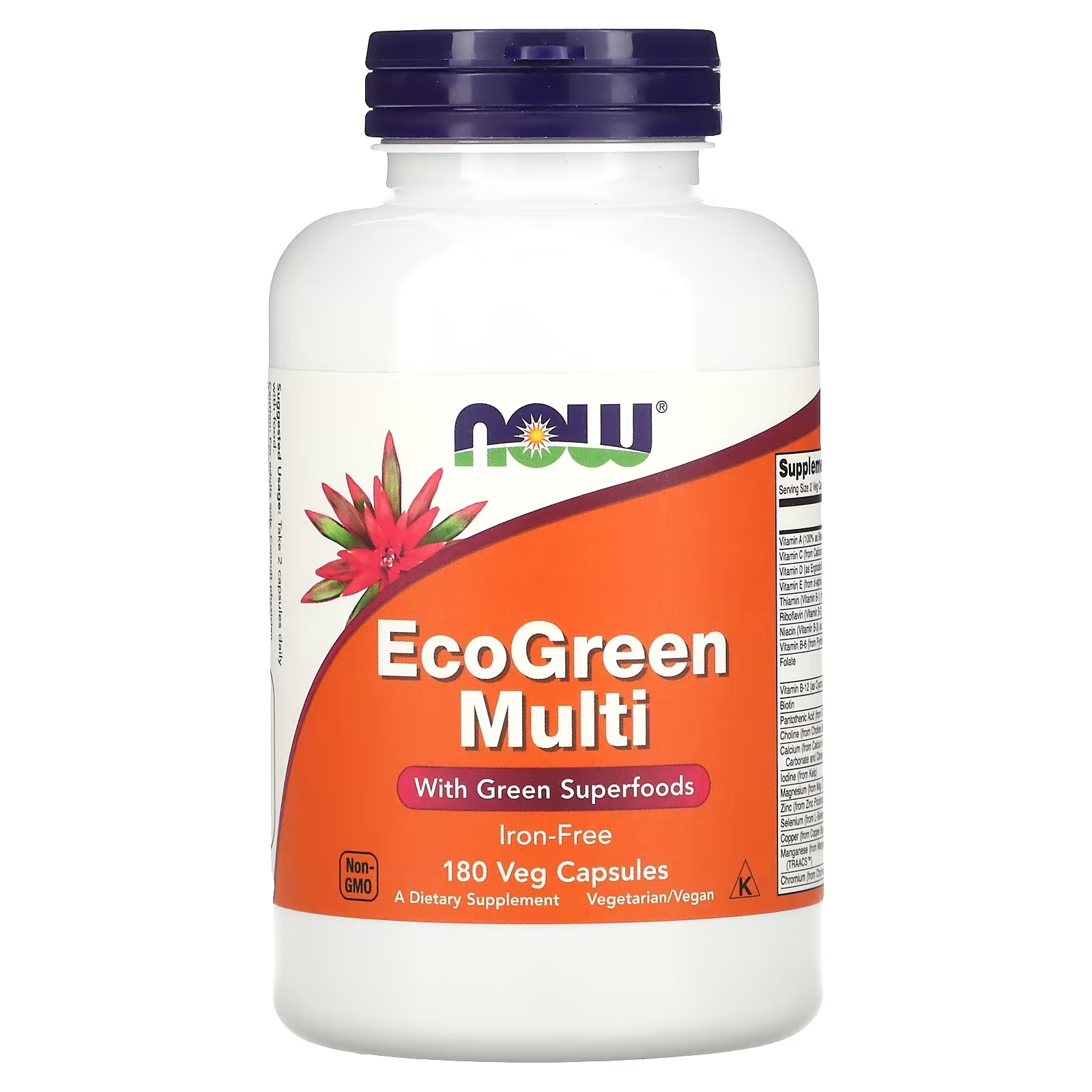 NOW Foods Мультивитамины EcoGreen без железа, 180 растительных капсул