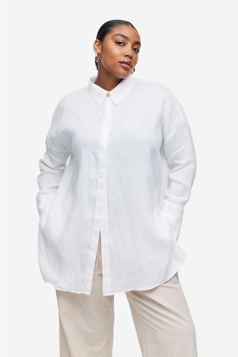 

Льняная рубашка оверсайз H&M, белый