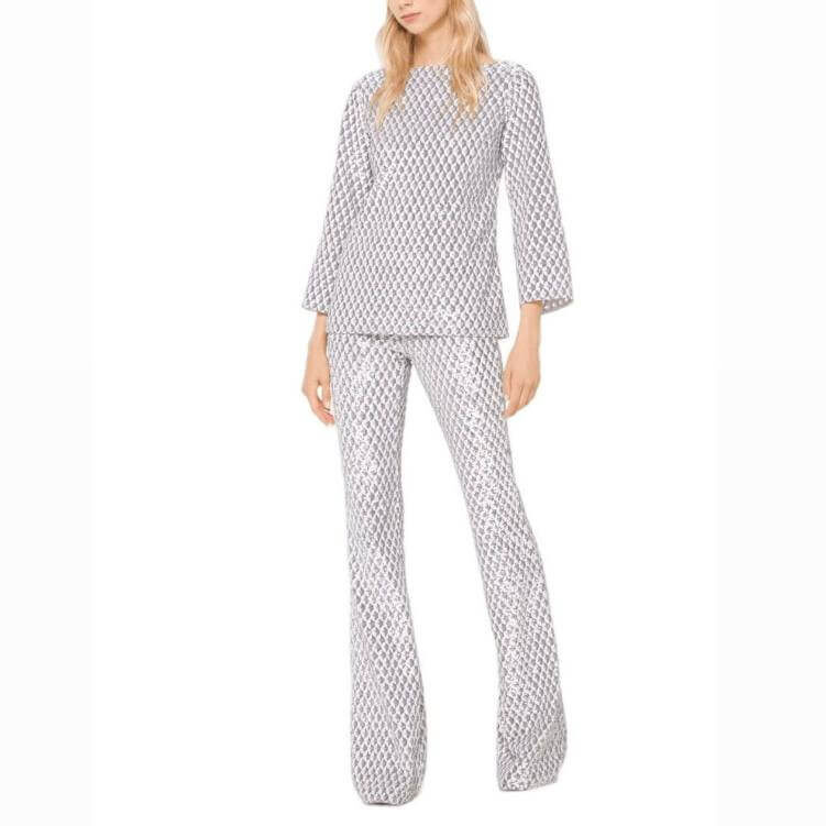

Брюки-клеш Michael Kors Geometric Sequined Stretch-Tulle, белый