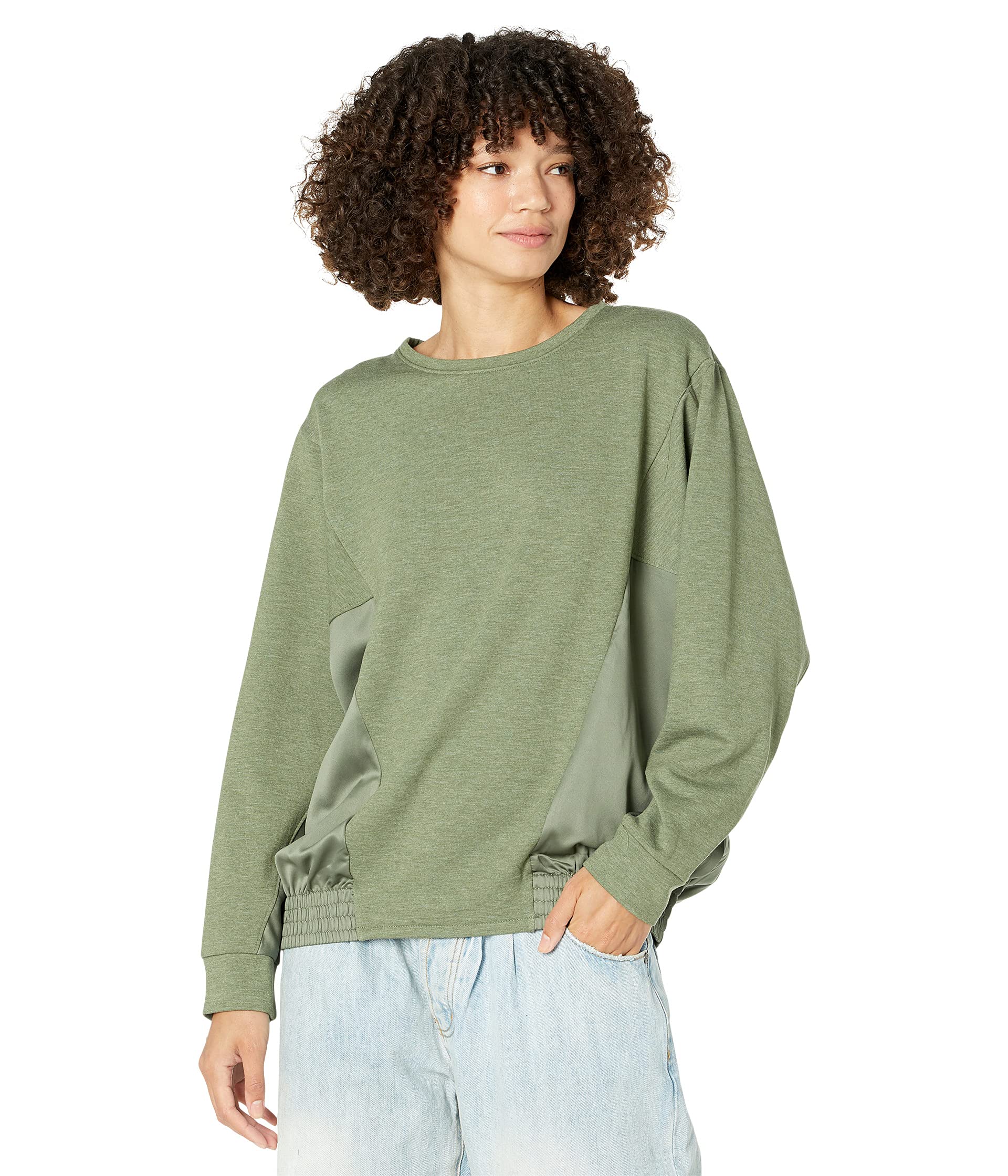 Пуловер H Halston, Long Sleeve Dolman Mix Media Pullover футболка puma mirrored tee цвет deep lichen green heather puma white