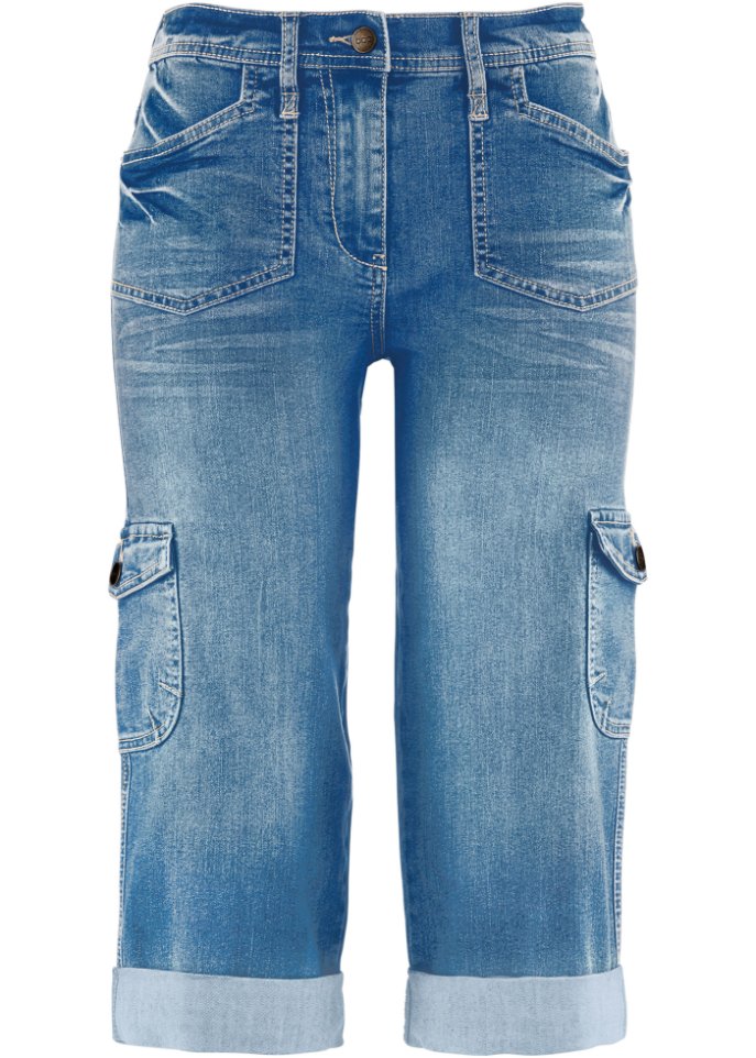 Комфортные эластичные джинсы-карго с удобным поясом длины капри Bpc Bonprix Collection, синий 9574 эластичная лента пояс 38мм 10м prym 11 желтый 10 м