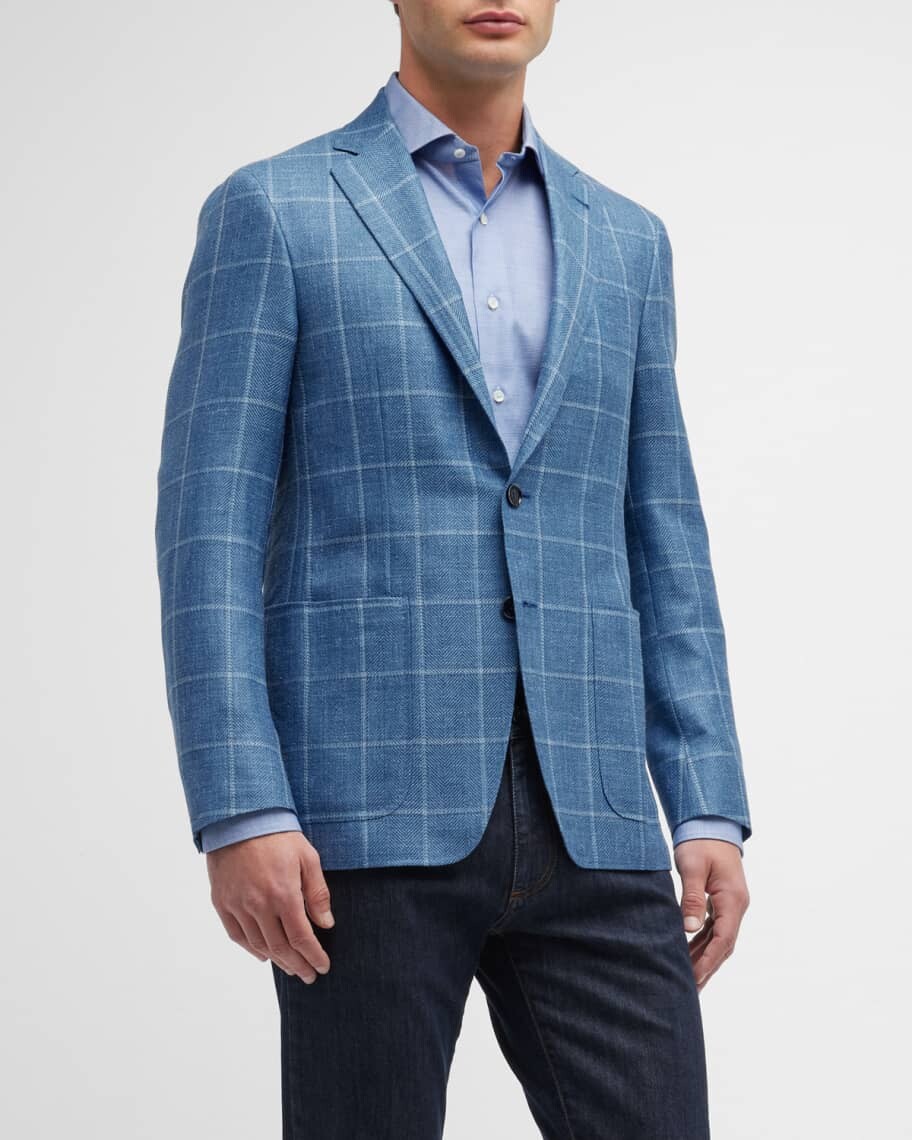 

Мужское спортивное пальто Windowpane из смесовой шерсти Canali, Синий