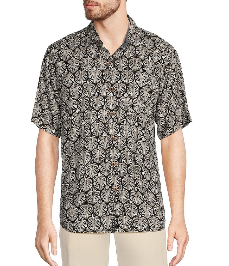 Tommy Bahama Big & Tall Veracruz Cay Monstera Tiles тканая рубашка с короткими рукавами, черный