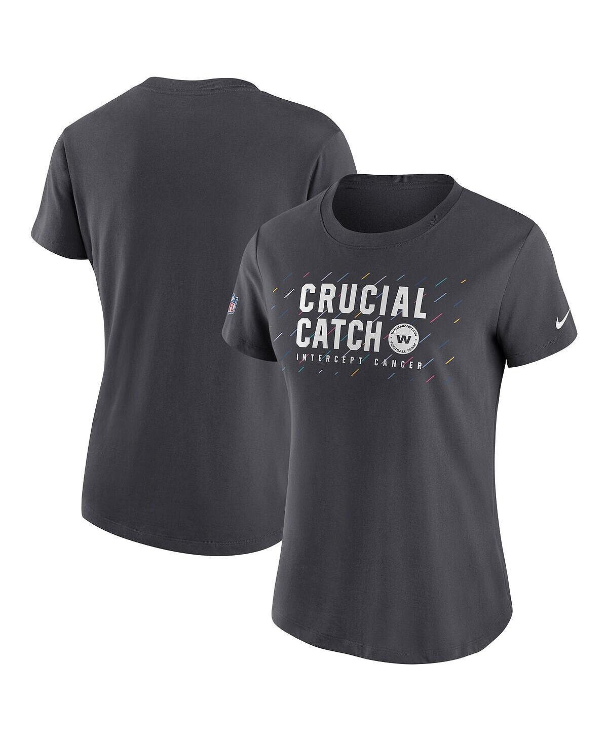 

Женская футболка антрацитового цвета Washington Football Team 2021 NFL Crucial Catch Performance Nike, Черный