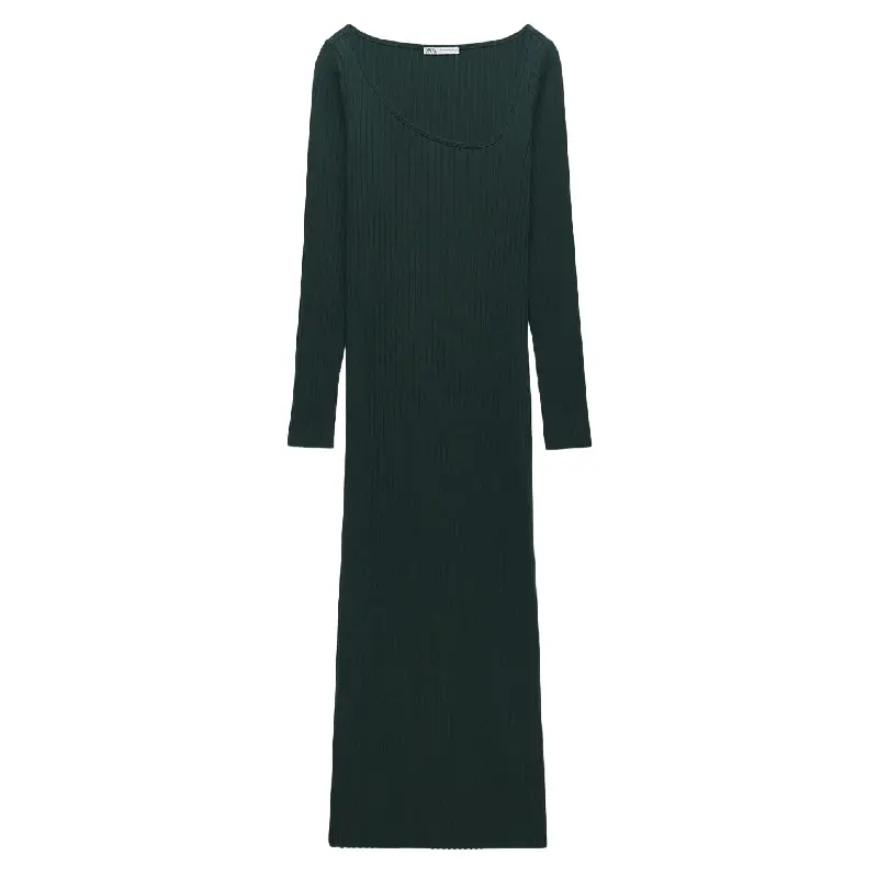 Платье Zara Asymmetric Ribbed, зеленый