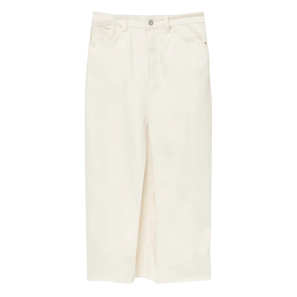 

Юбка Pull&Bear Long Denim With Frayed Hemb, светло-бежевый