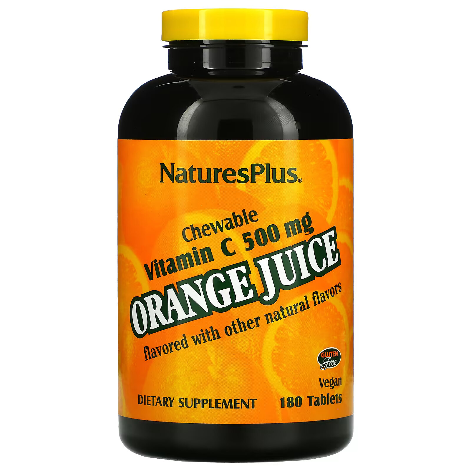 NaturesPlus, Апельсиновый сок, жевательный витамин C, 500 мг, 180 таблеток naturesplus жевательные lovites витамин c натуральные фрукты 500 мг 90 таблеток