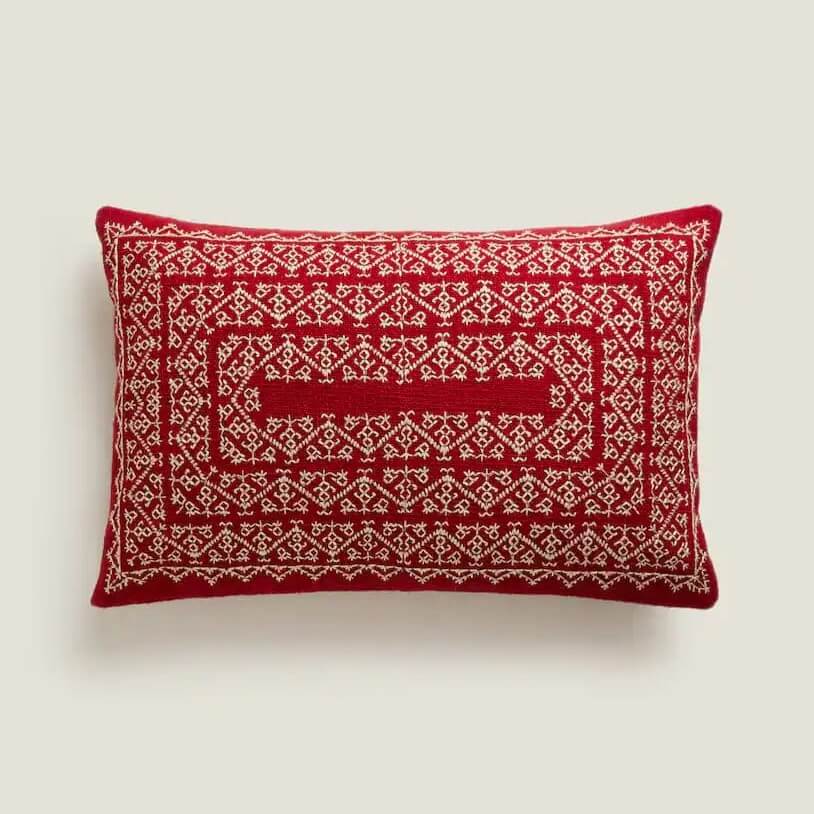 Чехол на подушку Zara Home Embroidered Christmas, красный - фото