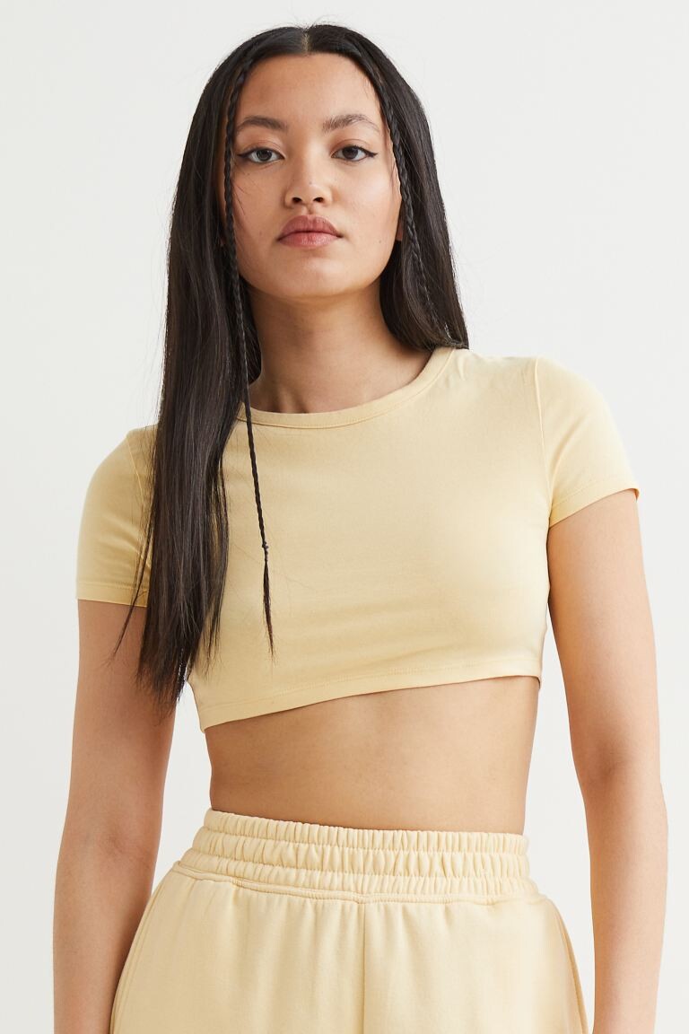 

Укороченный топ из хлопка H&M, светло-желтого
