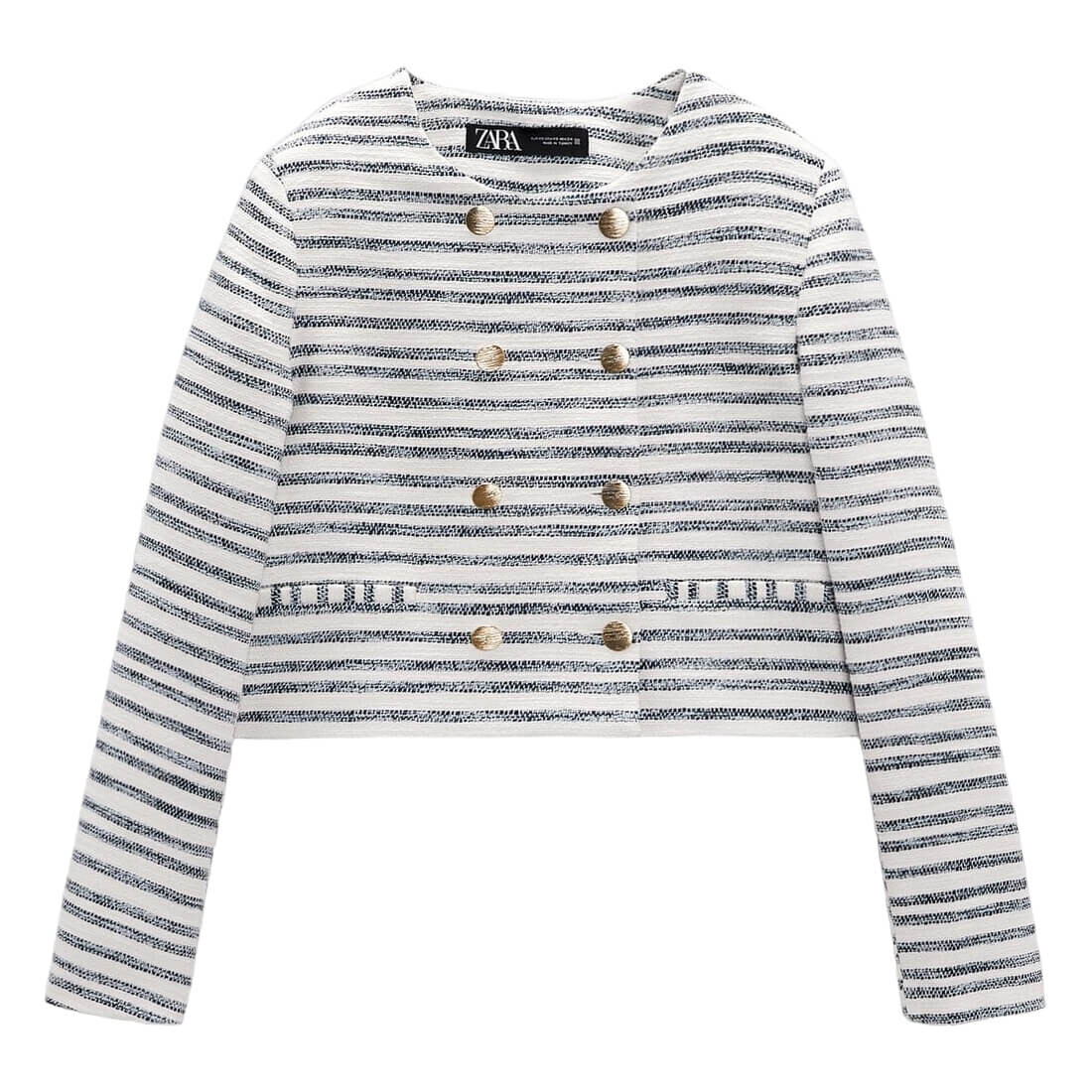 

Блейзер Zara Textured With Golden Buttons, синий/белый