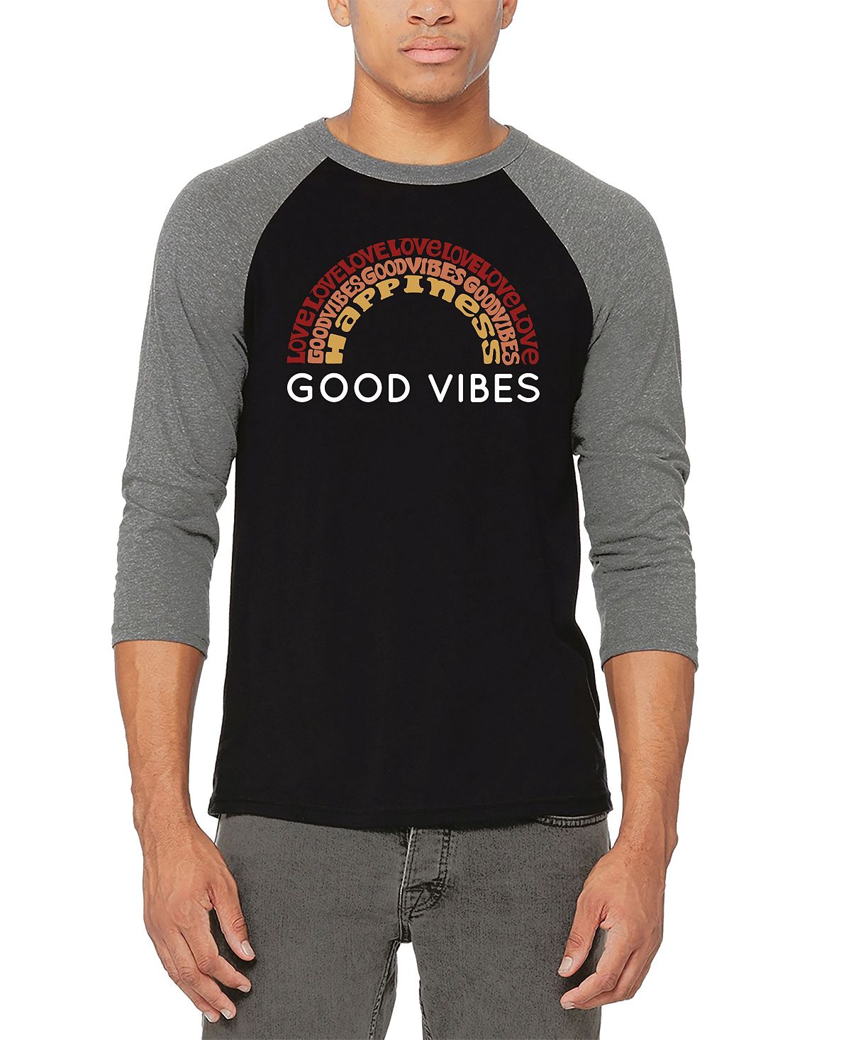 

Мужская футболка good vibes raglan baseball word art LA Pop Art, мульти, Коричневый