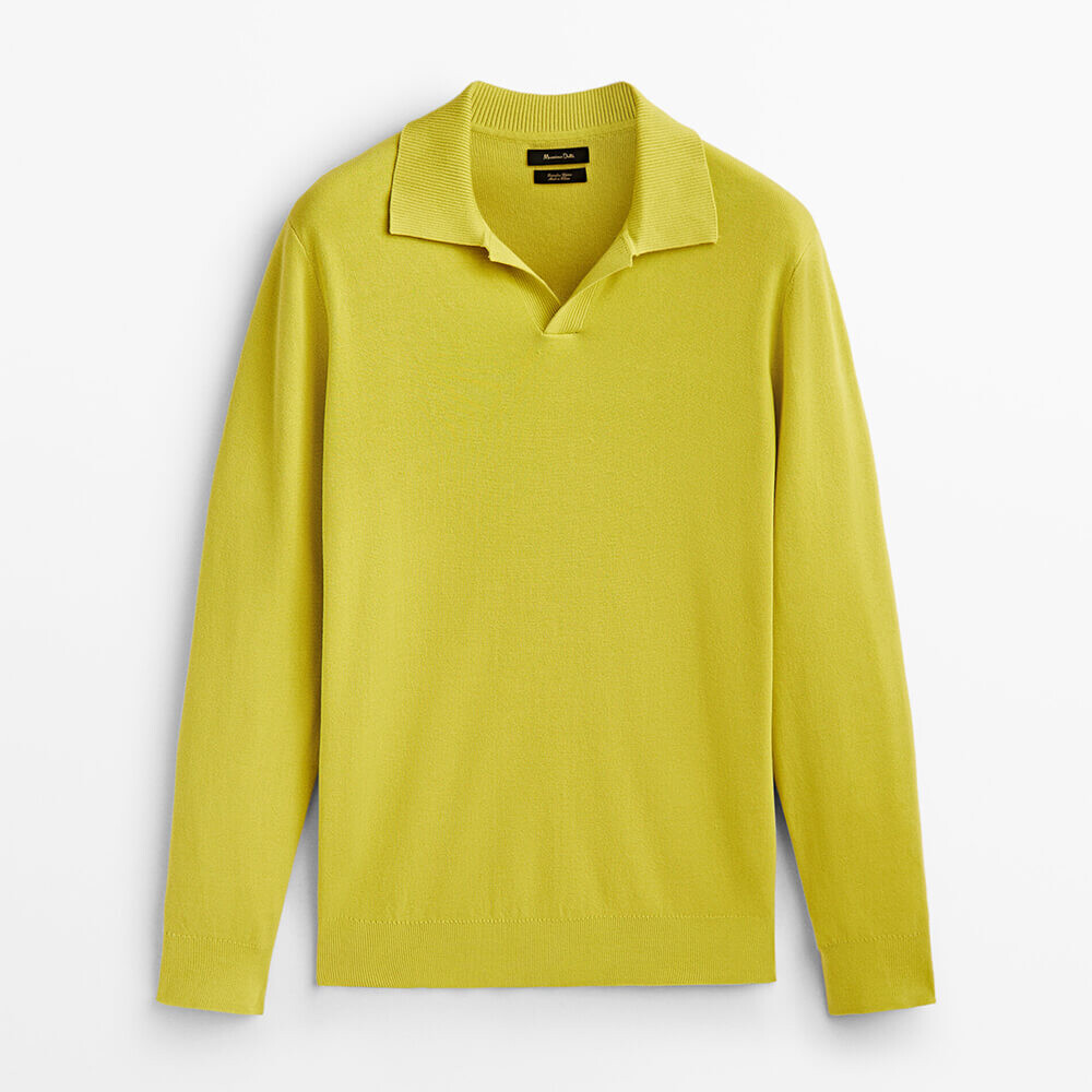 

Свитер Massimo Dutti Milano Knit Cotton Polo Collar, лаймовый