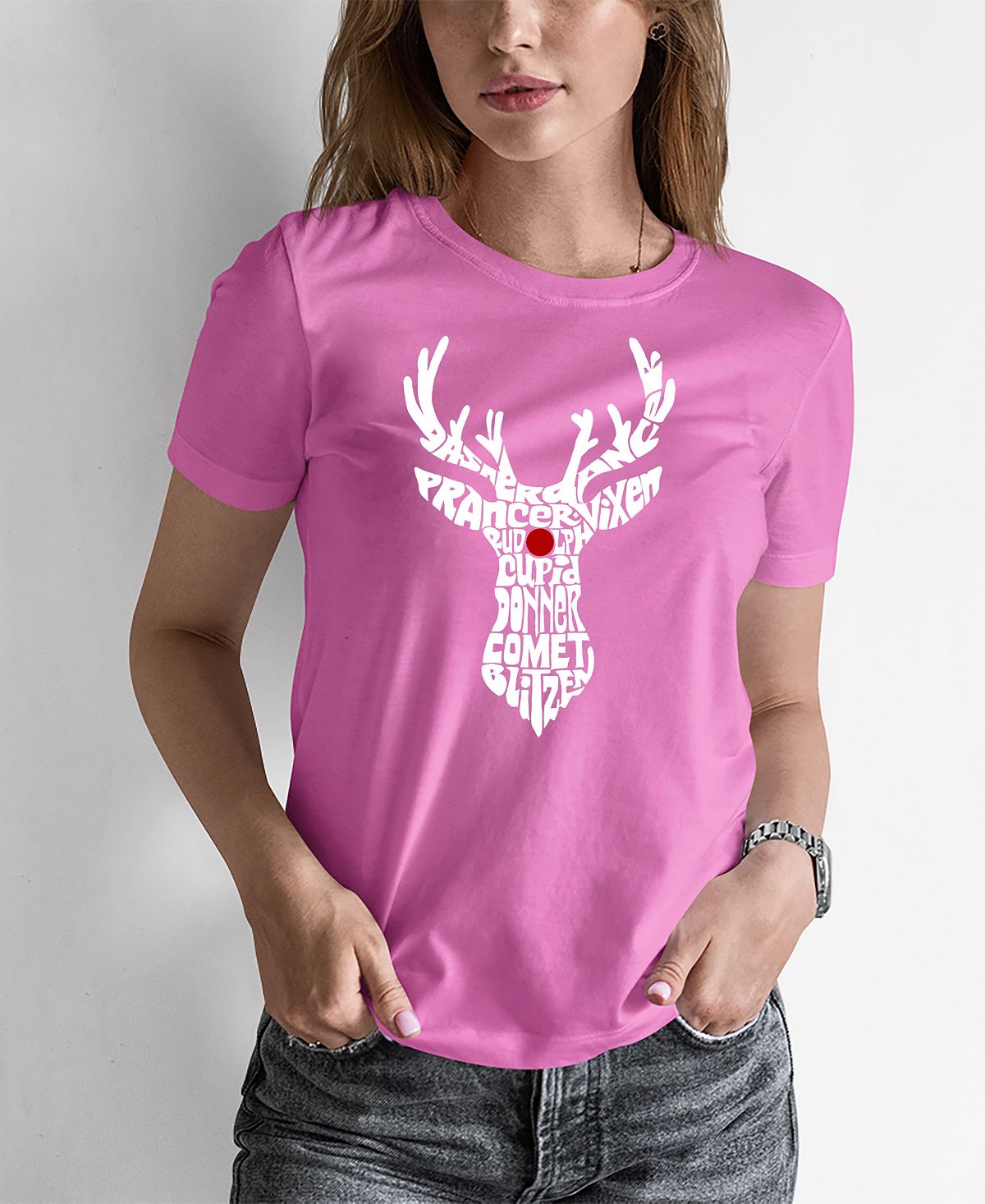 Женская футболка word art с изображением оленя санты LA Pop Art, розовый женские леггинсы с высокой талией с 3d принтом санта клауса рождественской елки снеговика эльфеса печенья оленей