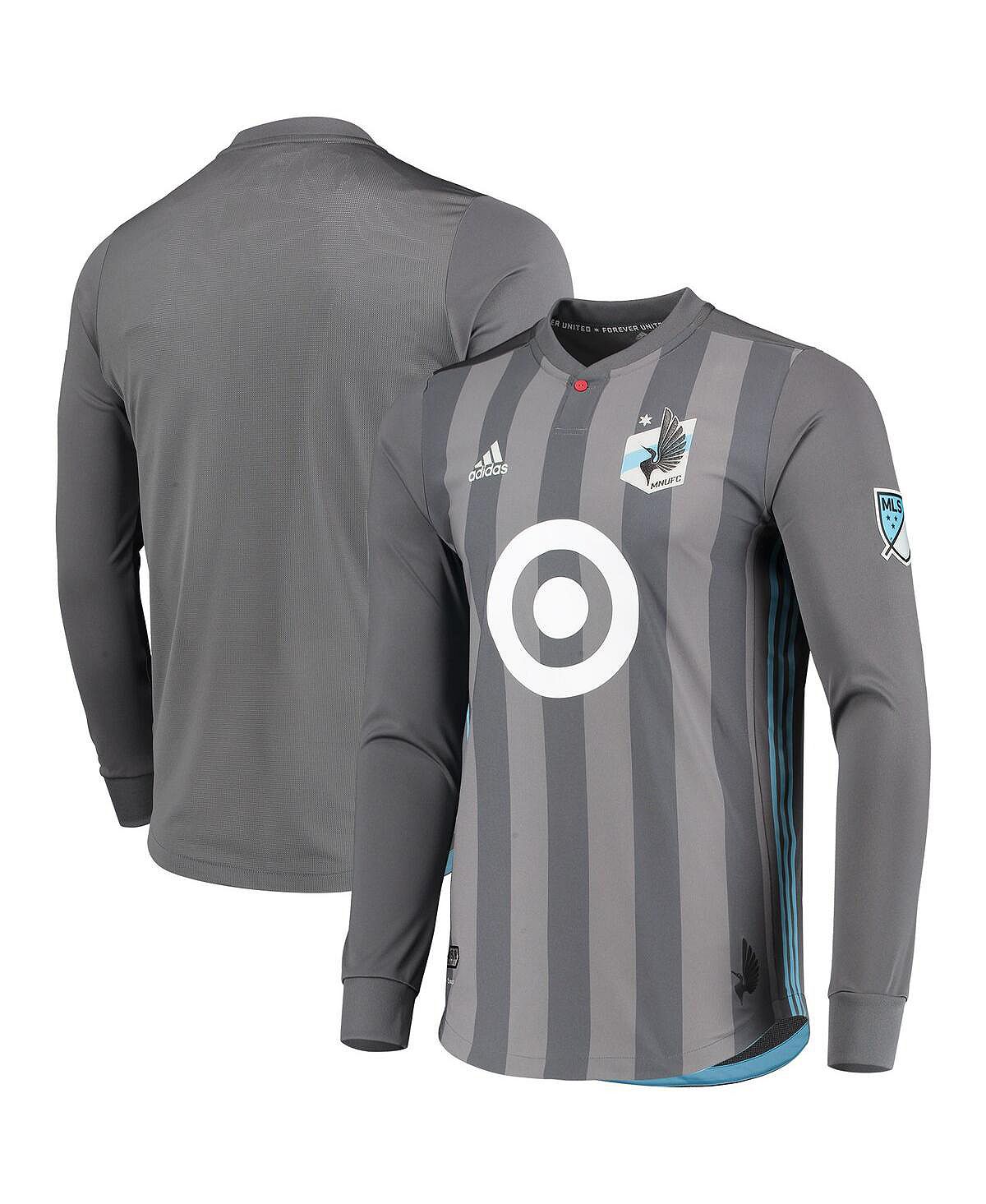 Мужская серая футболка minnesota united fc 2018/19 authentic team с длинным рукавом adidas, серый