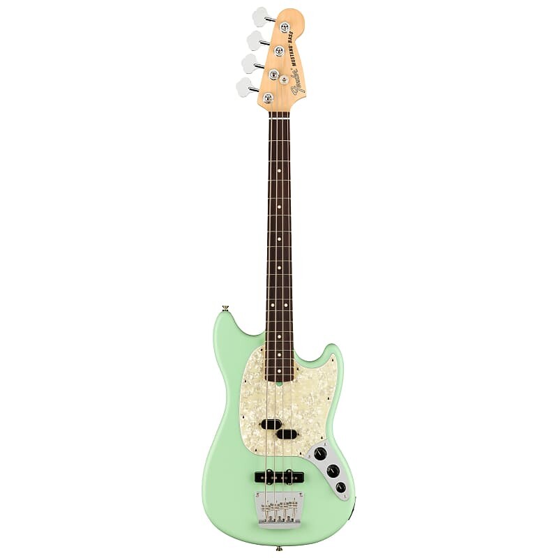 

Fender American Performer Mustang Bass, Satin Surf Green с сумкой Deluxe Gig Bag