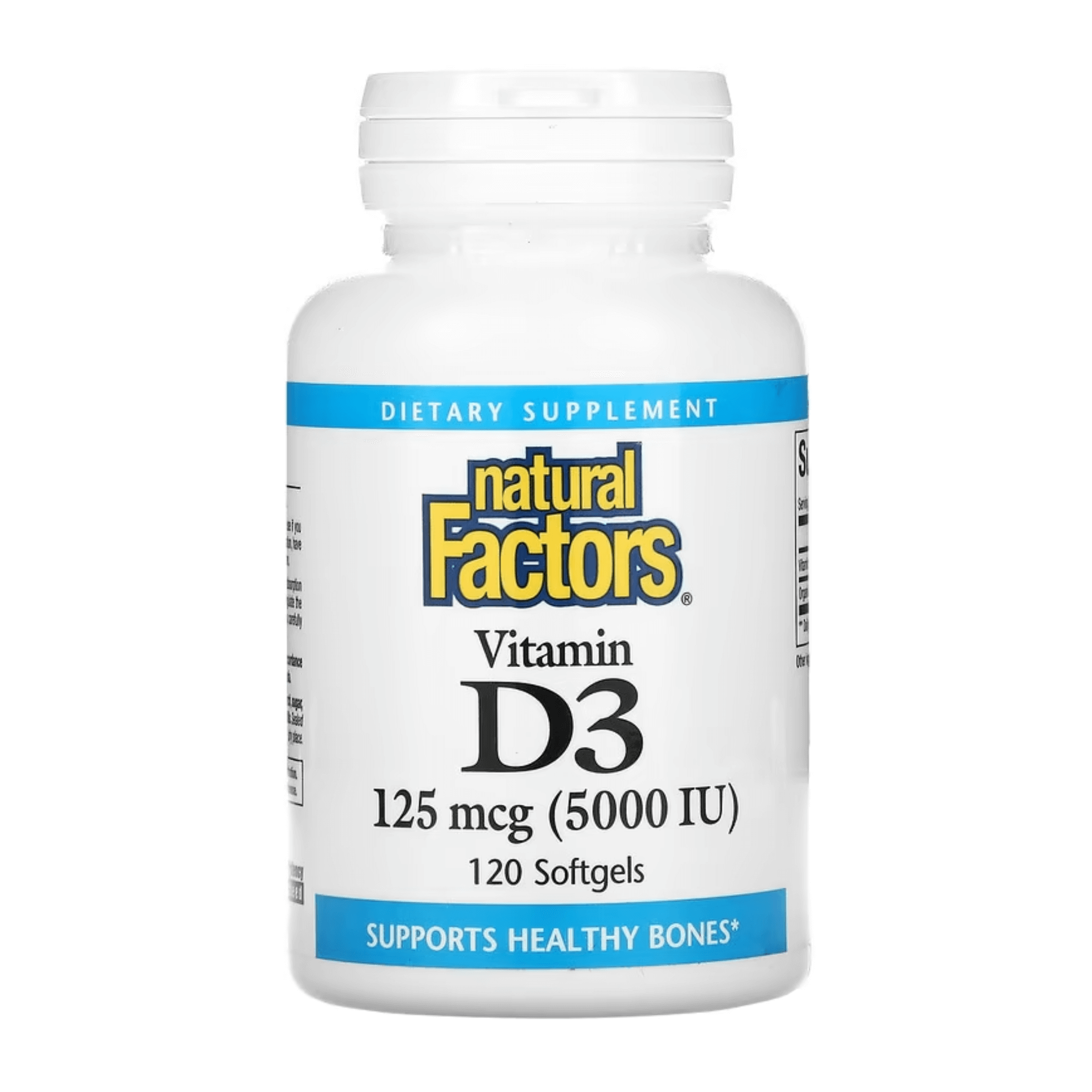 Витамин D3 Natural Factors, 125 мкг (5000 МЕ), 120 капсул витамин k2 120 мкг 60 вегетарианских капсул natural factors