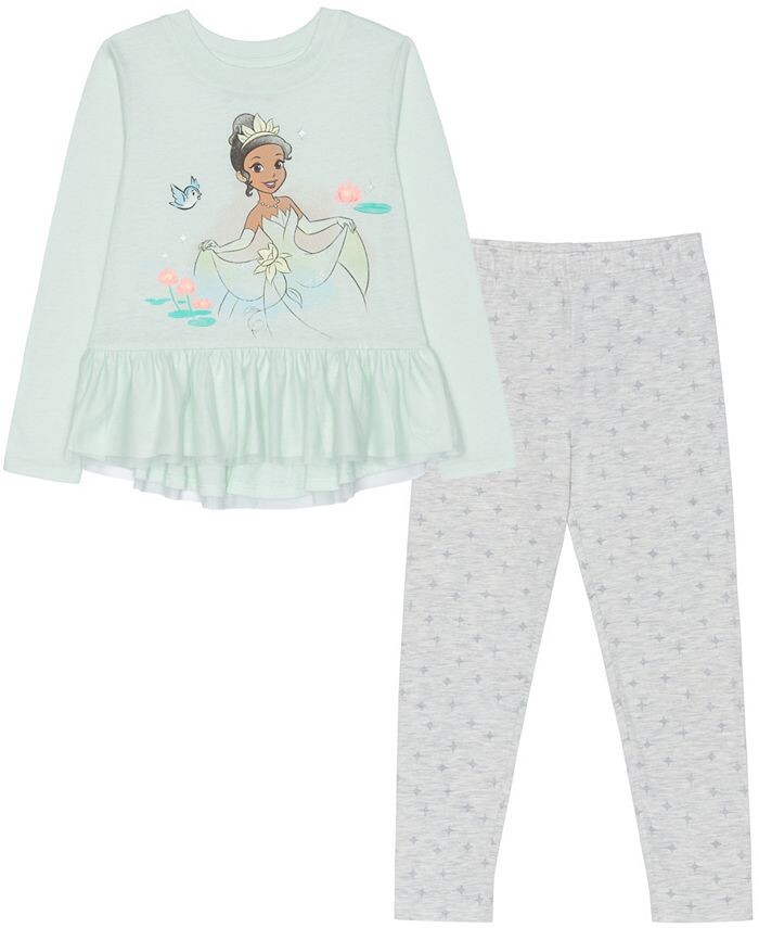 

Комплект из топа с баской с длинными рукавами и леггинсов Little Girls Tiana Disney, мультиколор