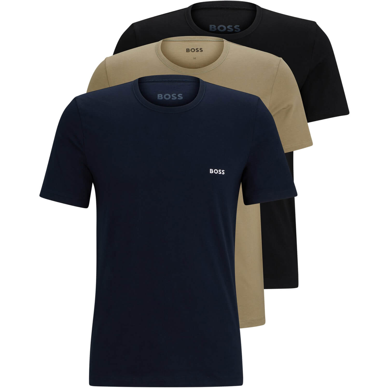 Комплект футболок Boss Three-Pack Of Underwear In Cotton Jersey, 3 предмета, черный/светло-коричневый/синий комплект из двух футболок из эластичного хлопка стандартного кроя с круглым вырезом falke белый