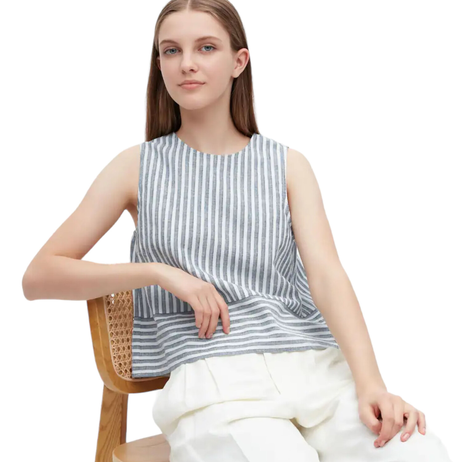 

Блуза Uniqlo Linen Blend Sleeveless, голубой