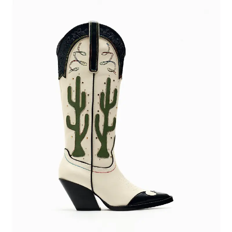 

Сапоги Zara Cowboy With Cactus Detail, белый